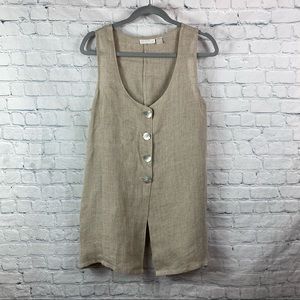 Whitewash Linen Shell Button Long Vest- Lagenlook